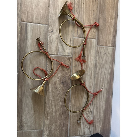 Other - Lot‎ Of 3 Vintage 13 Inch Decorative Brass Horns with Rope for Hanging